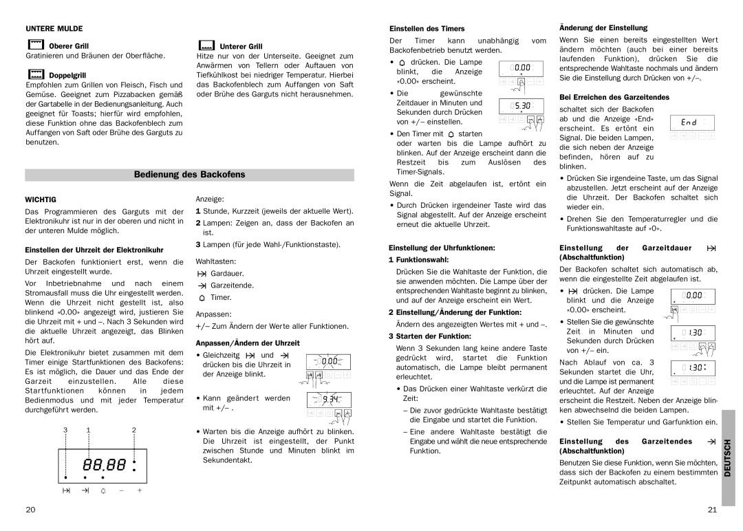 Teka cha-45.10 manual Bedienung des Backofens, Untere Mulde, Wichtig, Deutsch 