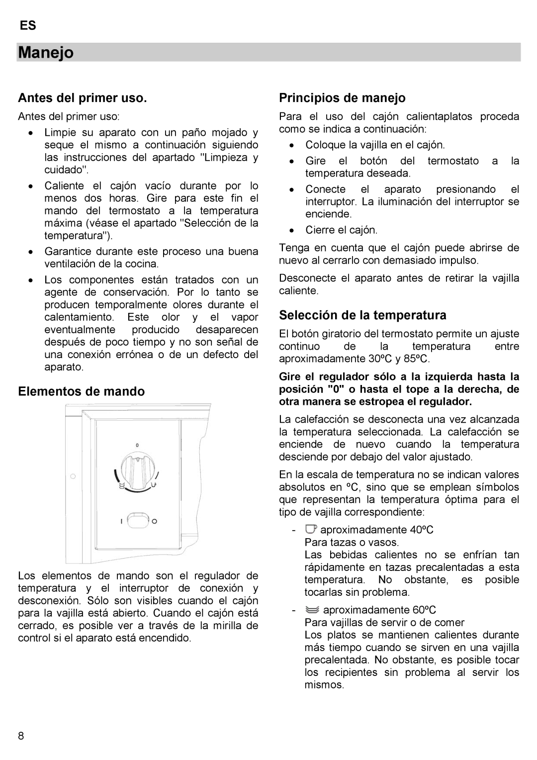 Teka CPX15/CP 15/CP 21/CP 29 manual Manejo, Antes del primer uso, Elementos de mando, Principios de manejo 