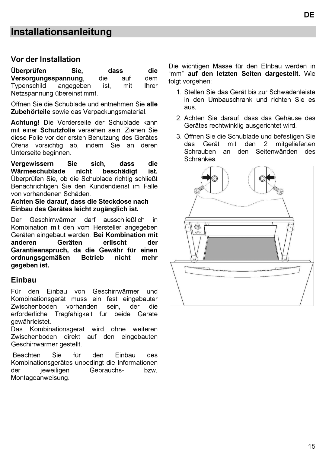 Teka CPX15/CP 15/CP 21/CP 29 manual Installationsanleitung, Vor der Installation, Einbau 