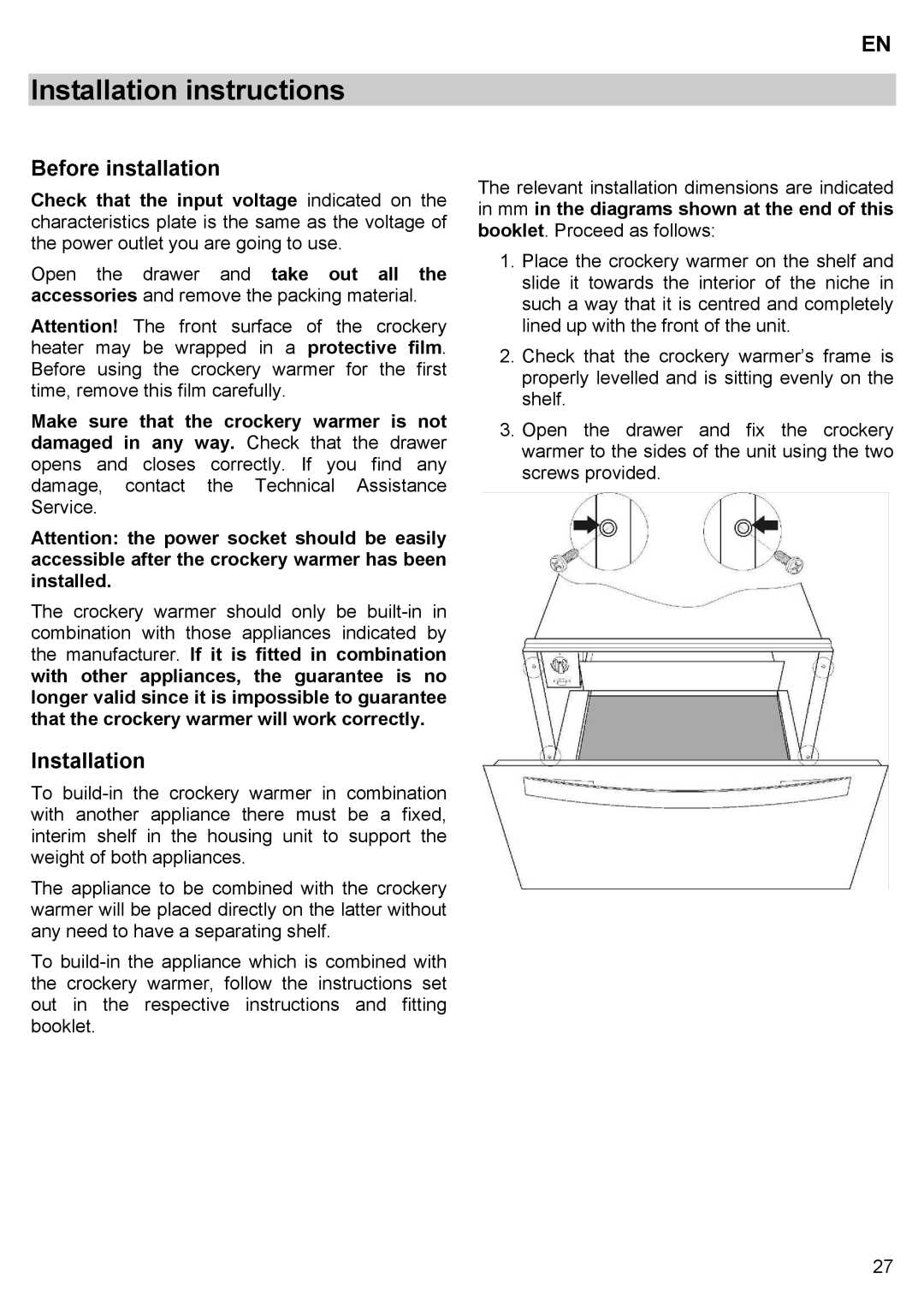 Teka CPX15/CP 15/CP 21/CP 29 manual Installation instructions, Before installation 