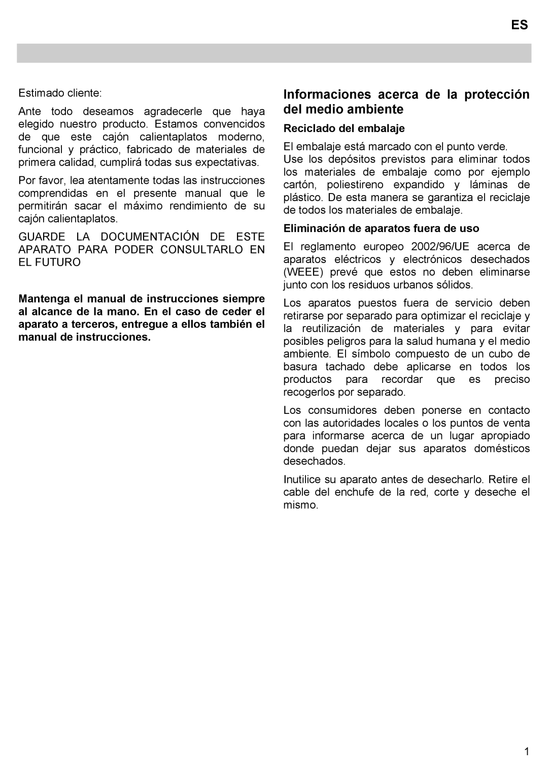 Teka CPX15/CP 15/CP 21/CP 29 manual Informaciones acerca de la protección del medio ambiente, Reciclado del embalaje 