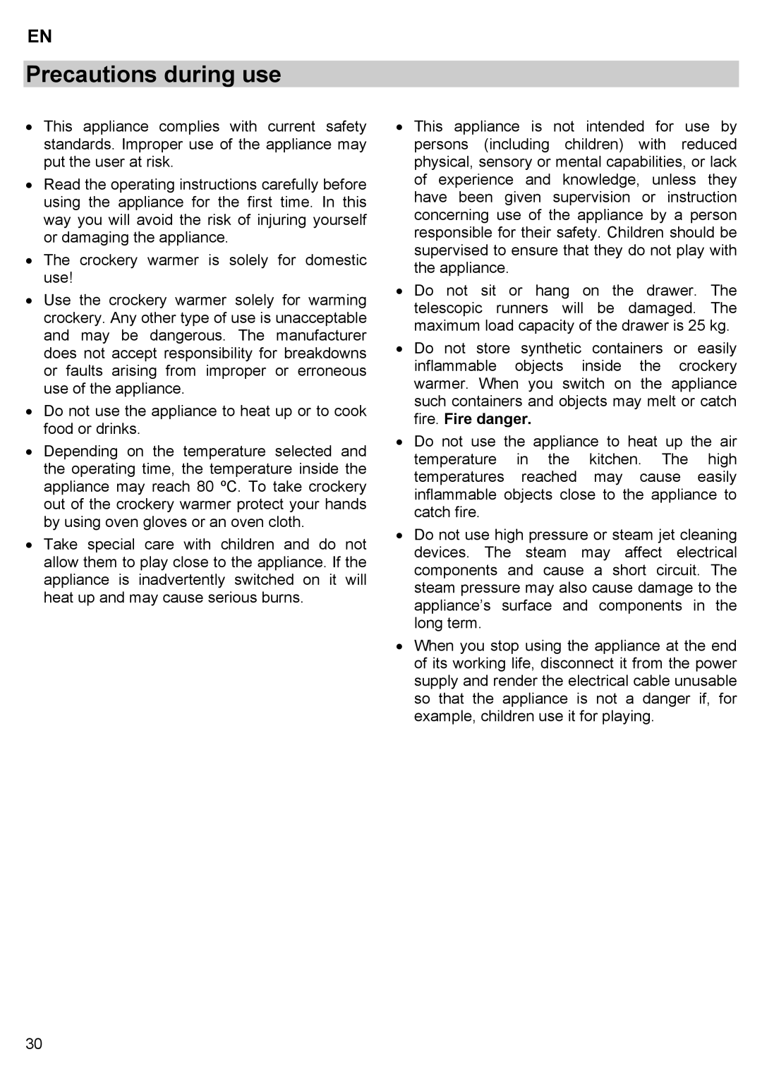 Teka CPX15/CP 15/CP 21/CP 29 manual Precautions during use 