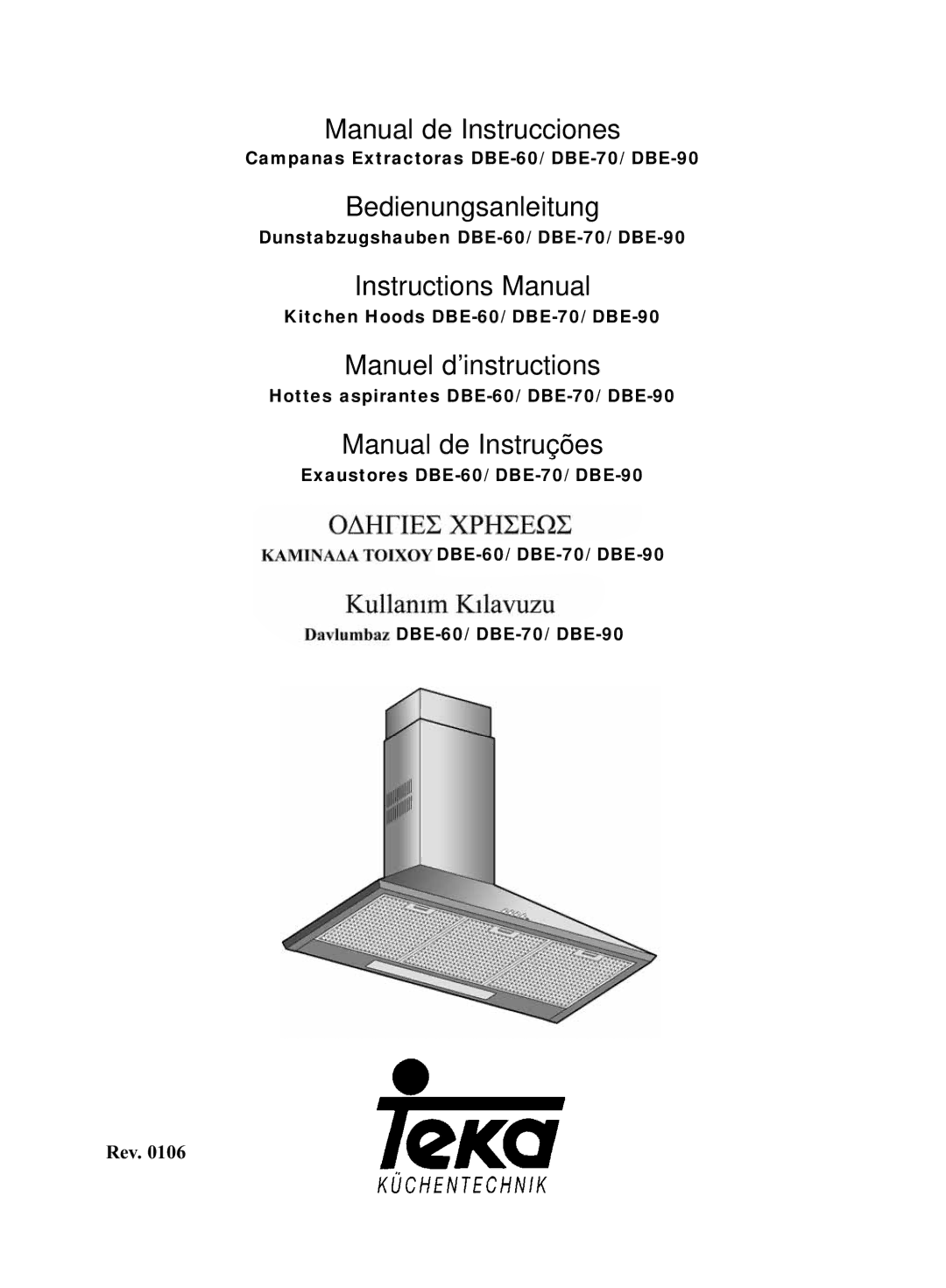 Teka manual Campanas Extractoras DBE-60/ DBE-70/ DBE-90, Dunstabzugshauben DBE-60/ DBE-70/ DBE-90 