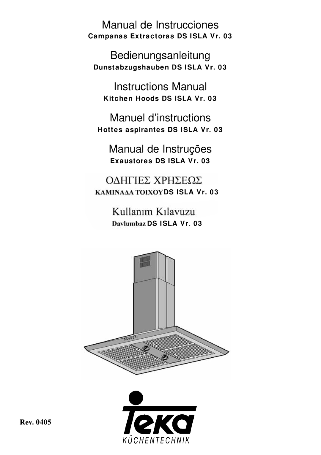 Teka DS ISLA Vr.03 manual Campanas Extractoras DS Isla Vr, Dunstabzugshauben DS Isla Vr, Kitchen Hoods DS Isla Vr 