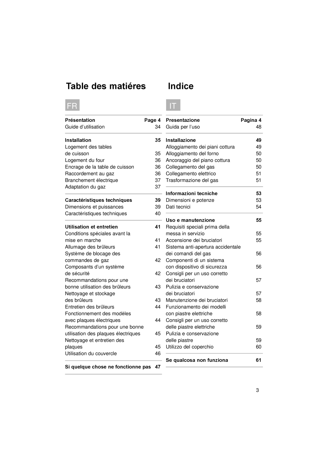 Teka EM/60 4G AI AL TR TV, EM/60 3G 1P AI TR TV, EM/60 3G 1P AI AL TR TV, EM/60 3G 1P AI TR (FUND) Table des matiéres Indice 