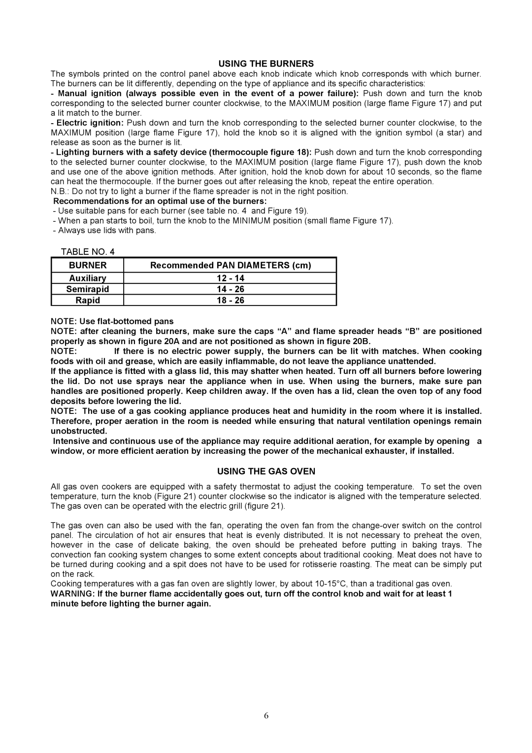 Teka FSFF90GGS/S 40297240 manual Using the Burners, Recommendations for an optimal use of the burners, Using the GAS Oven 