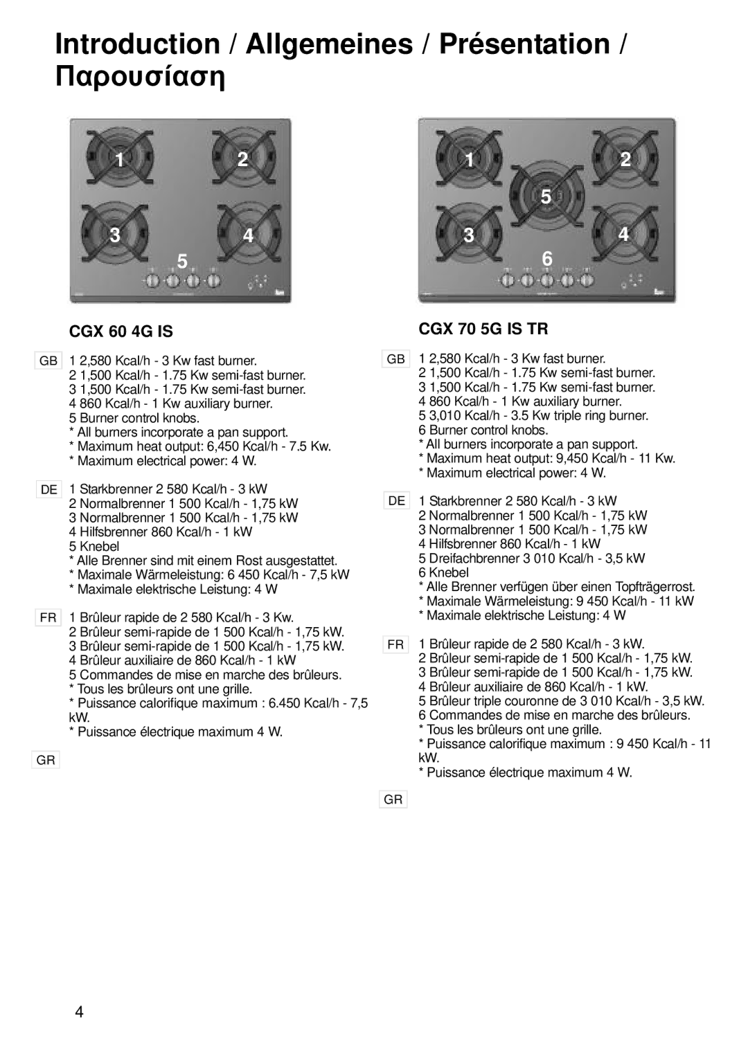 Teka Gas Hobs CGX 60 4G IS manual Introduction / Allgemeines / Présentation / Παρουσίαση, CGX 70 5G is TR 