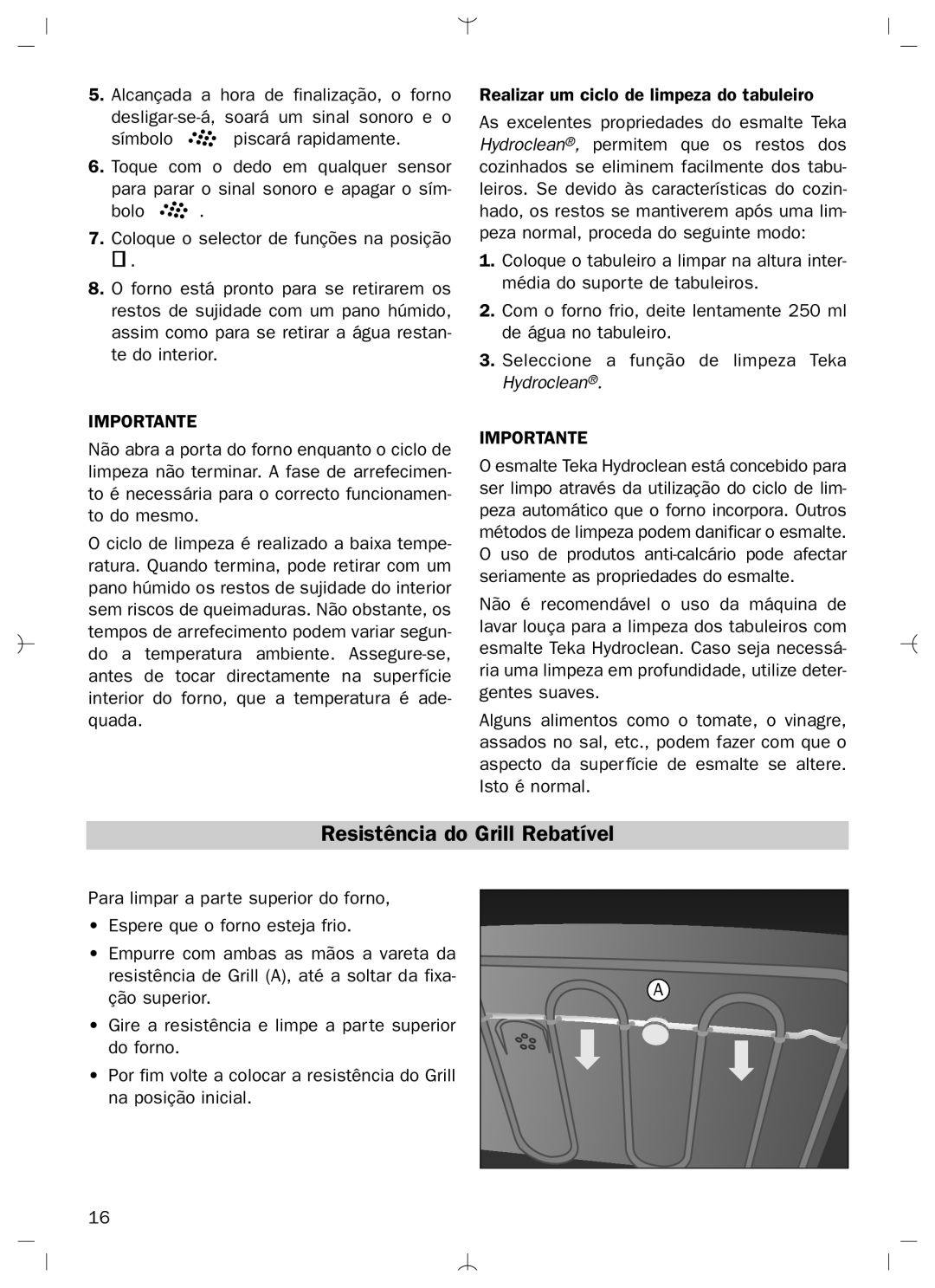 Teka HL-840 HL-850 manual Resistência do Grill Rebatível 