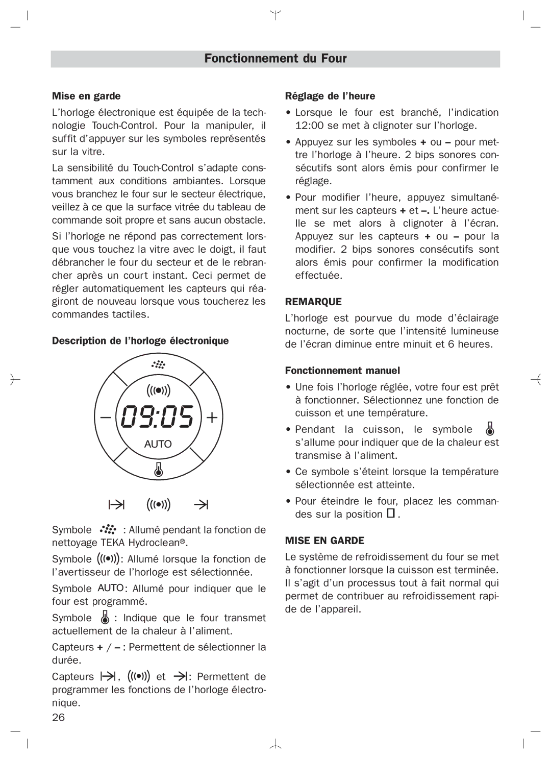 Teka HL-840 HL-850 manual Fonctionnement du Four, Remarque, Mise EN Garde 