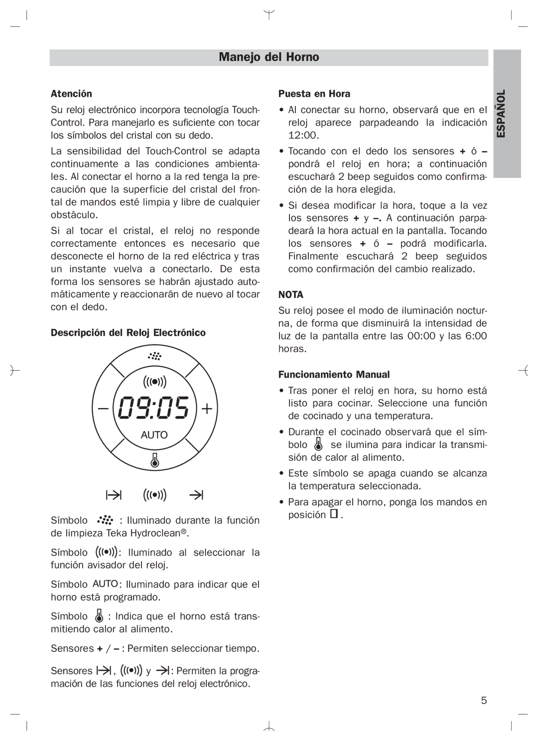 Teka HL-840 HL-850 manual Manejo del Horno, Nota 