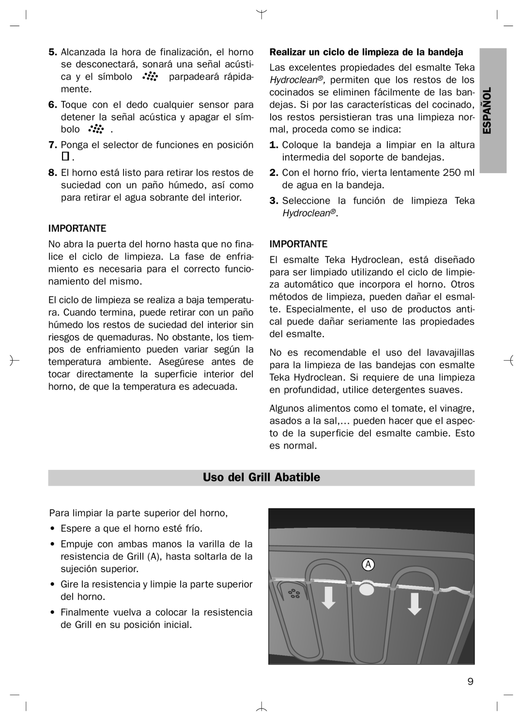 Teka HL-840 HL-850 manual Uso del Grill Abatible 