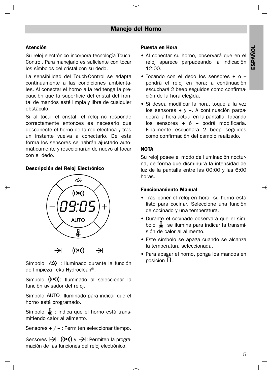 Teka HL-840 manual Manejo del Horno, Nota 