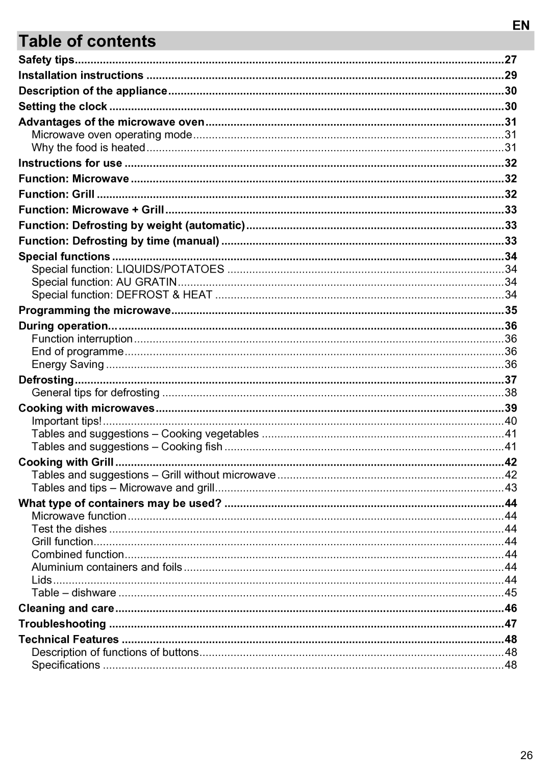 Teka ieka MWL 20 BIT manual Table of contents 