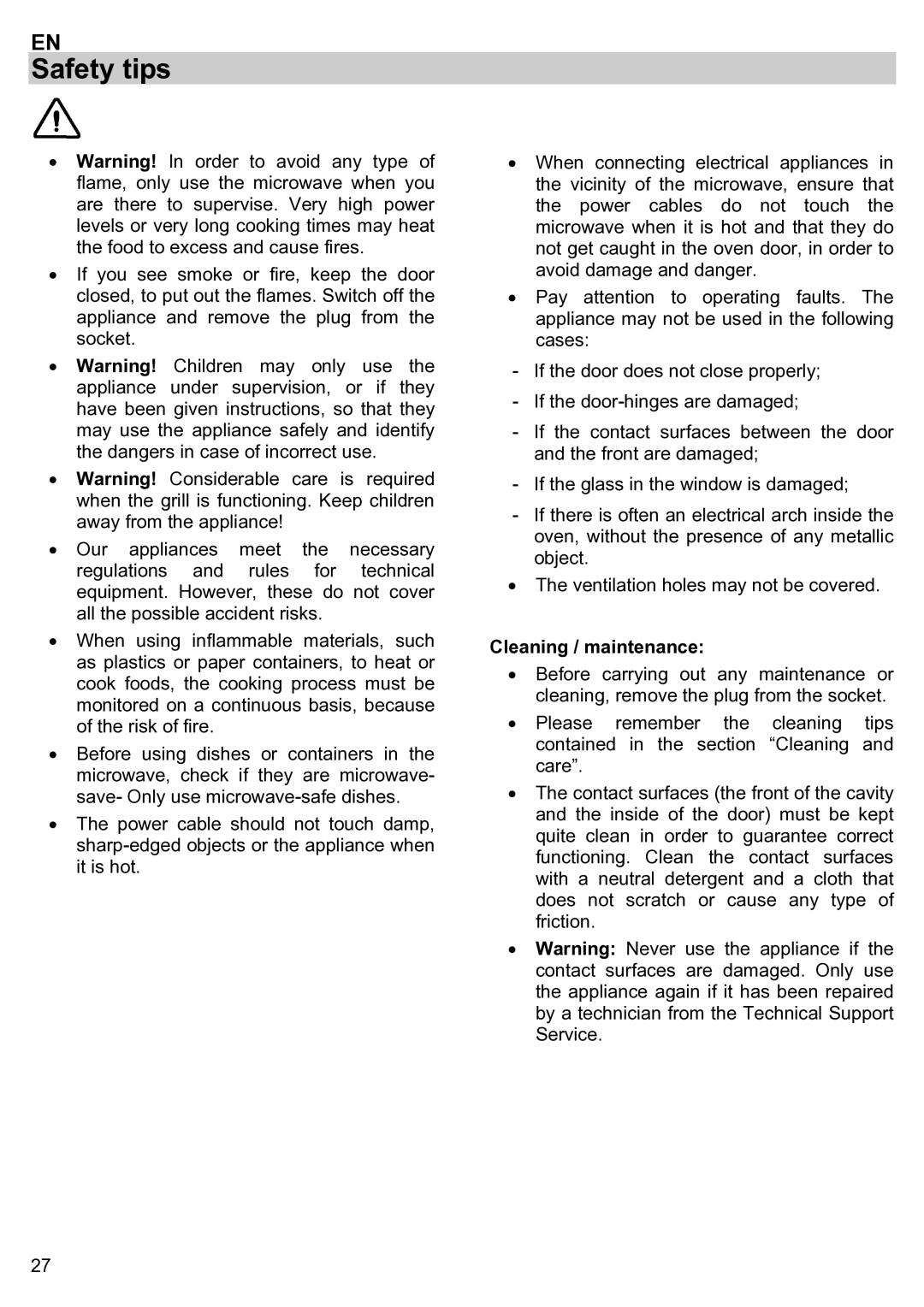 Teka ieka MWL 20 BIT manual Safety tips, Cleaning / maintenance 