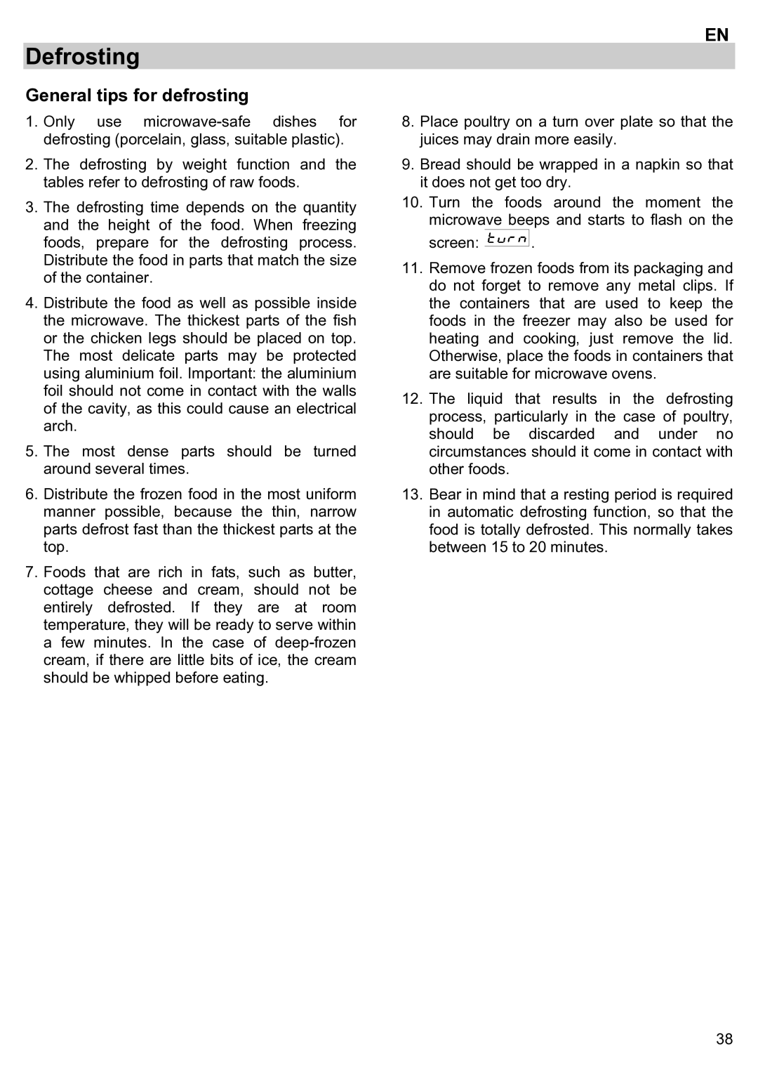 Teka ieka MWL 20 BIT manual General tips for defrosting 