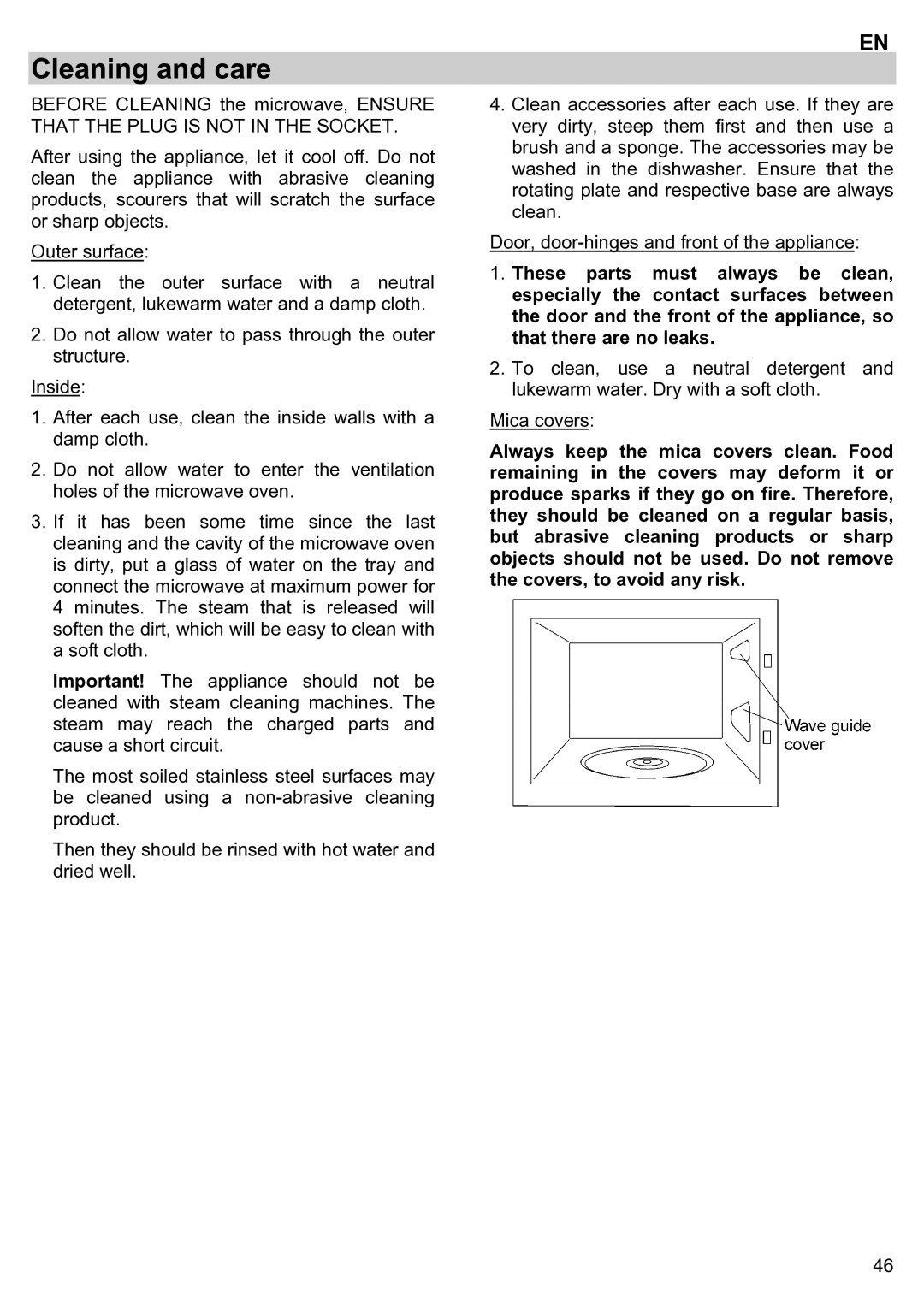 Teka ieka MWL 20 BIT manual Cleaning and care 