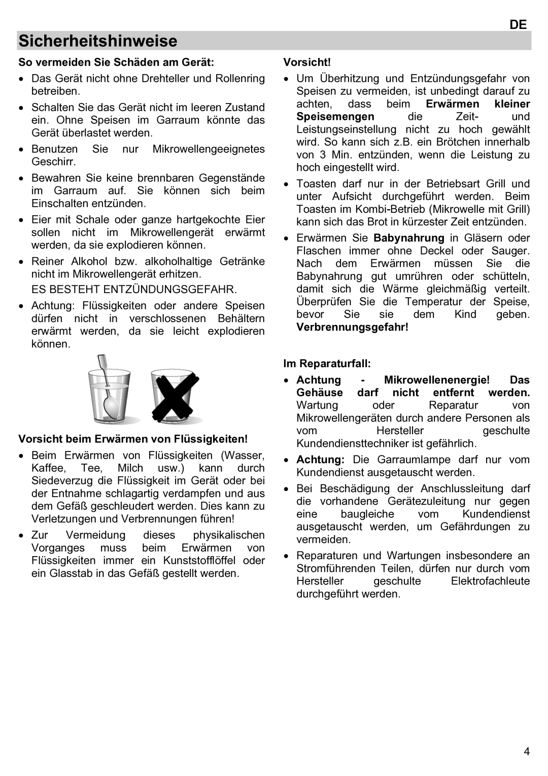 Teka ieka MWL 20 BIT manual So vermeiden Sie Schäden am Gerät, Vorsicht beim Erwärmen von Flüssigkeiten 