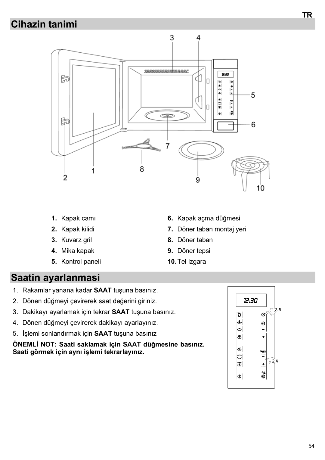 Teka ieka MWL 20 BIT manual Cihazin tanimi, Saatin ayarlanmasi 