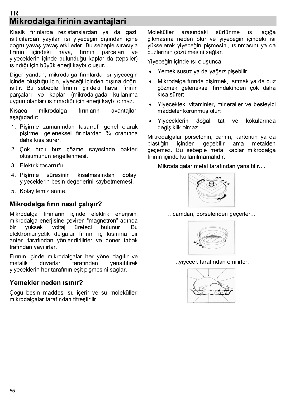 Teka ieka MWL 20 BIT manual Mikrodalga firinin avantajlari, Mikrodalga fırın nasıl çalışır?, Yemekler neden ısınır? 