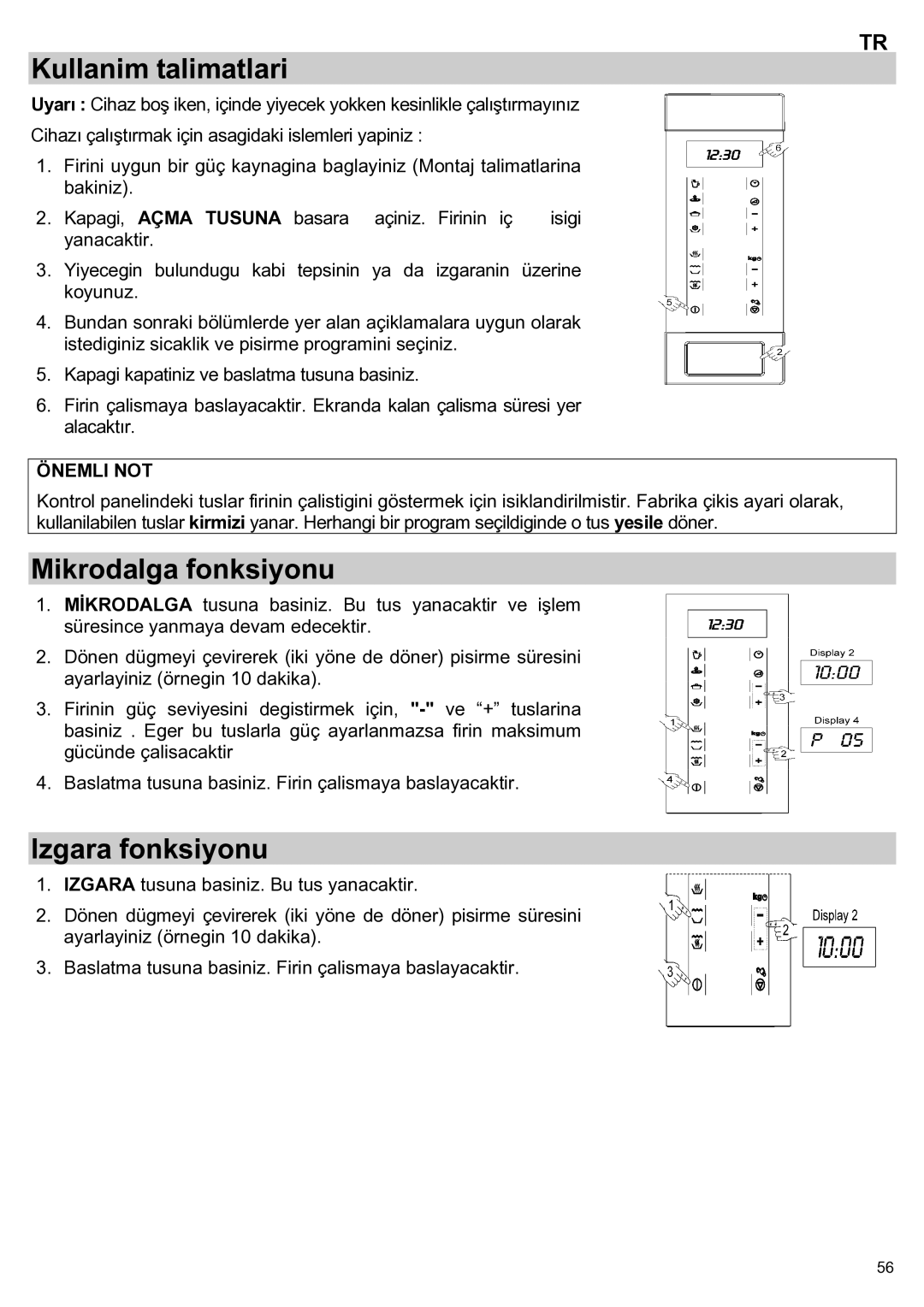 Teka ieka MWL 20 BIT manual Kullanim talimatlari, Mikrodalga fonksiyonu, Izgara fonksiyonu 