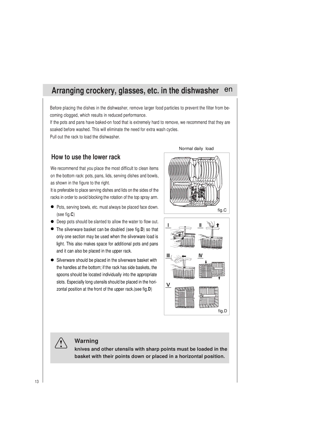 Teka LP1 700 manual Arranging crockery, glasses, etc. in the dishwasher en, How to use the lower rack 