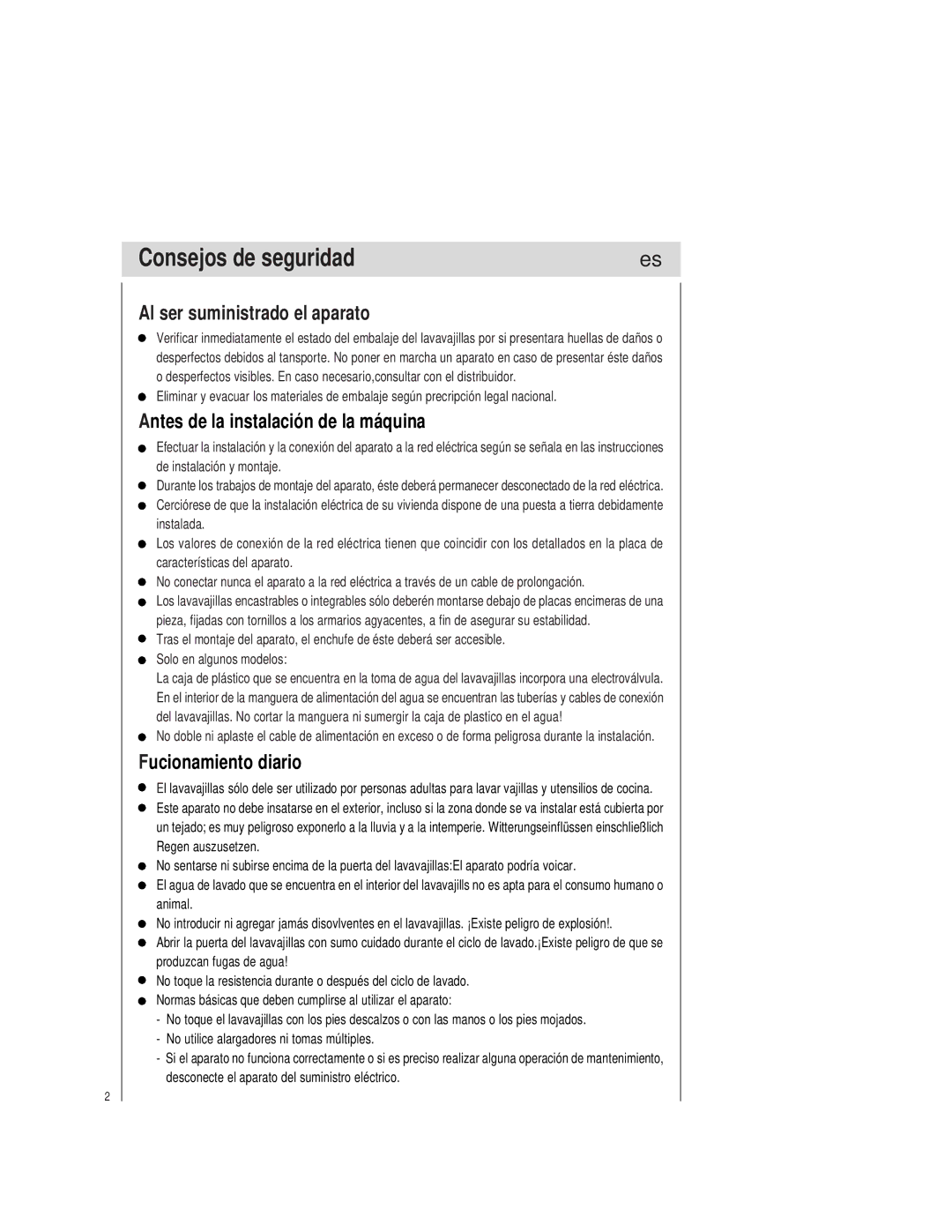 Teka LP1 700 manual Consejos de seguridad, Al ser suministrado el aparato, Antes de la instalación de la máquina 