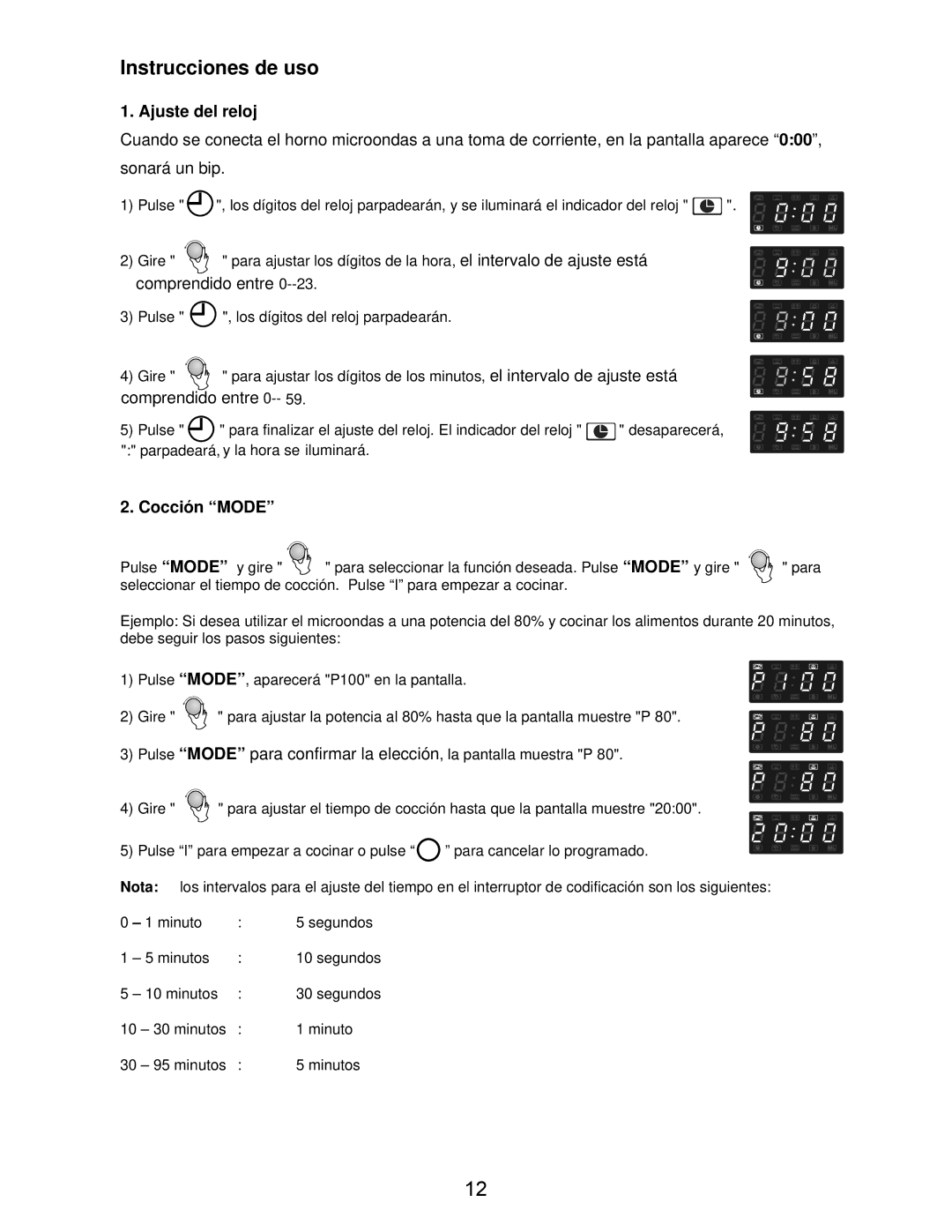 Teka MW 21 IMS INOX manual Ajuste del reloj, Cocción Mode 