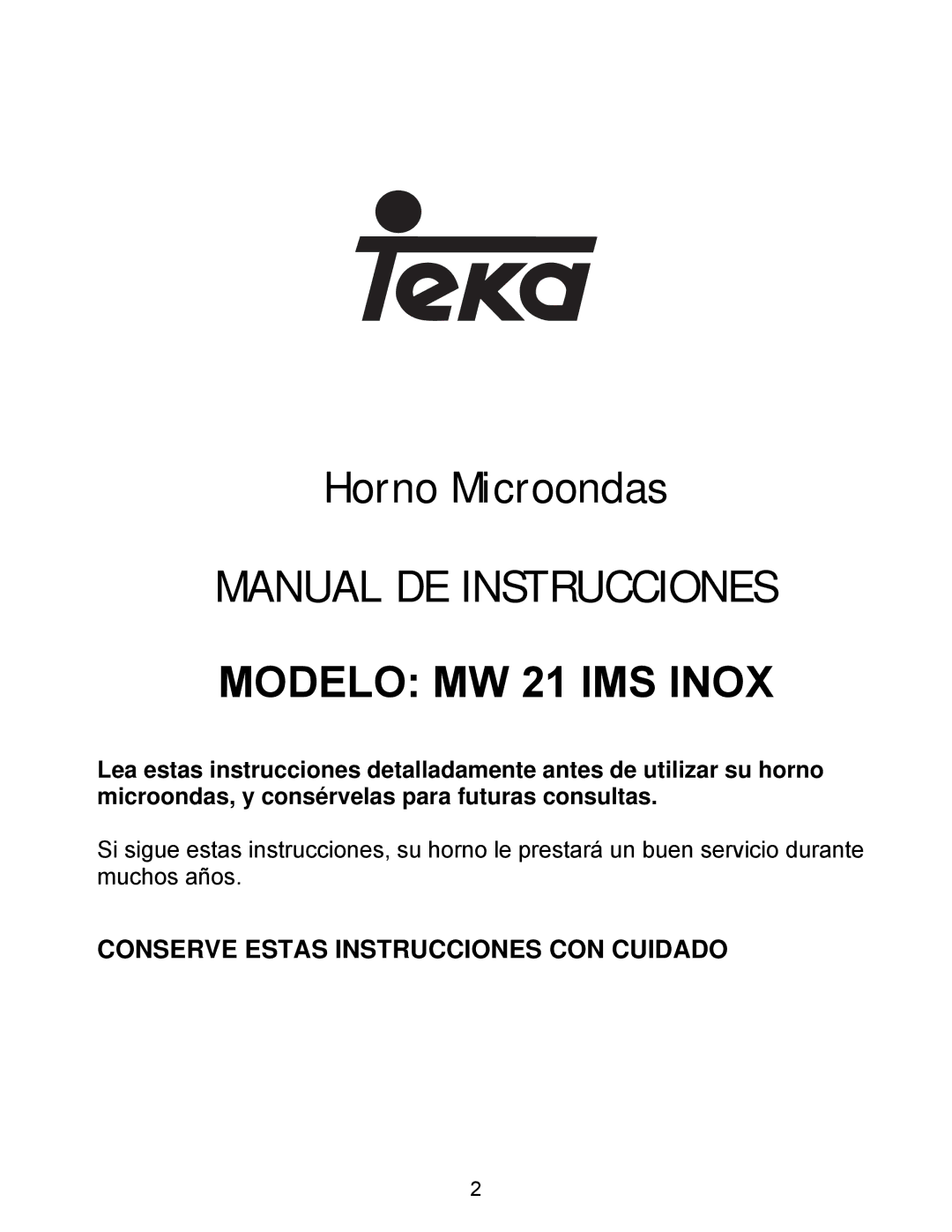 Teka MW 21 IMS INOX manual Manual DE Instrucciones 