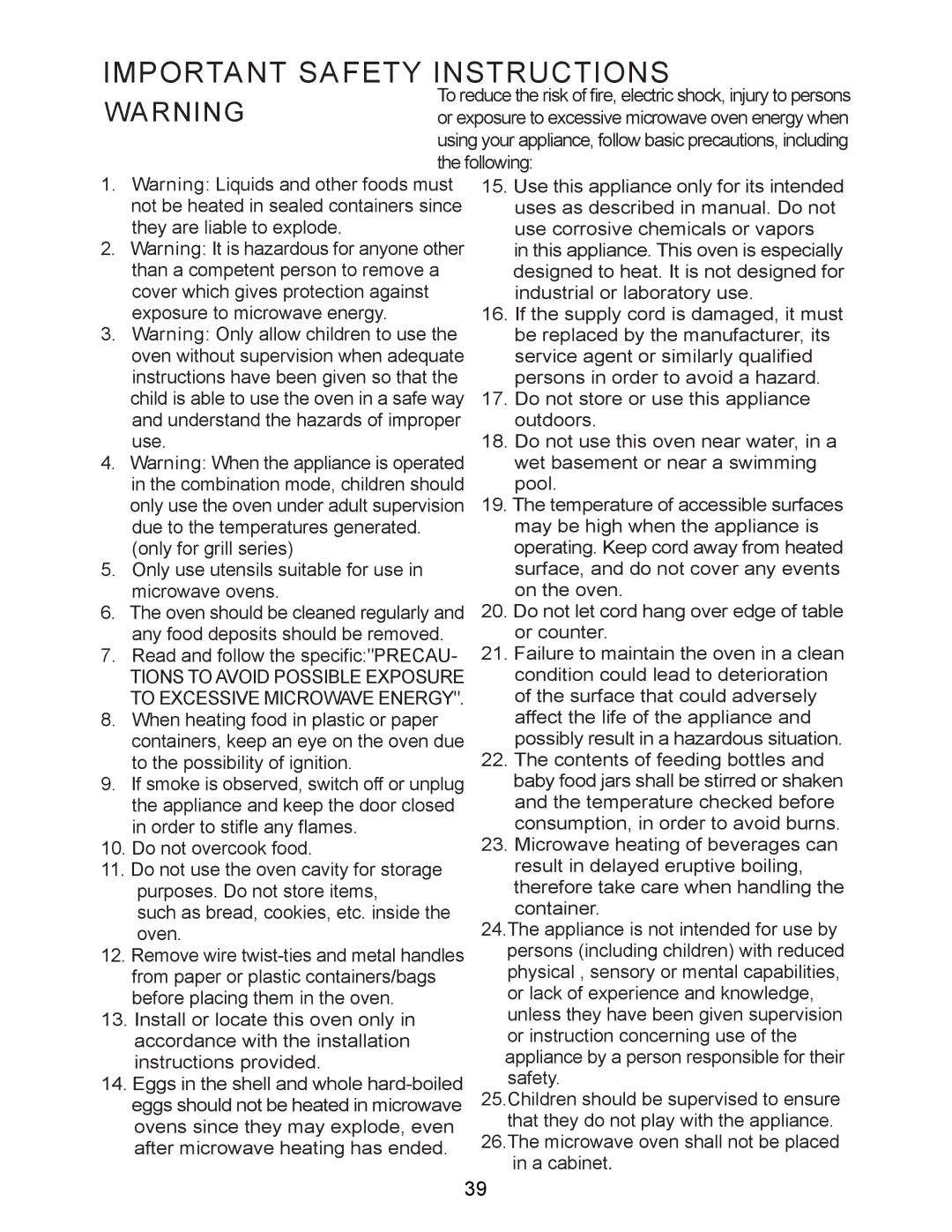 Teka MW 21 IMS INOX manual Important Safety Instructions 