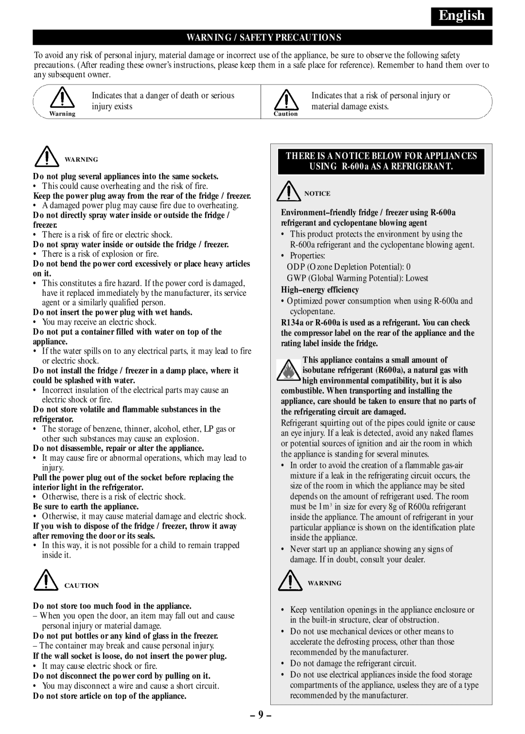 Teka N/A NF 347, N/A NF 340 Do not insert the power plug with wet hands, Do not disassemble, repair or alter the appliance 