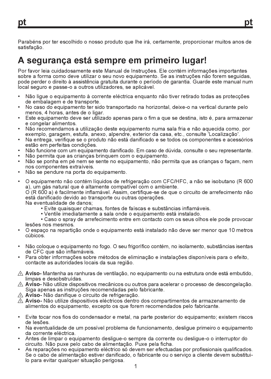 Teka TGF 270 manual Segurança está sempre em primeiro lugar 