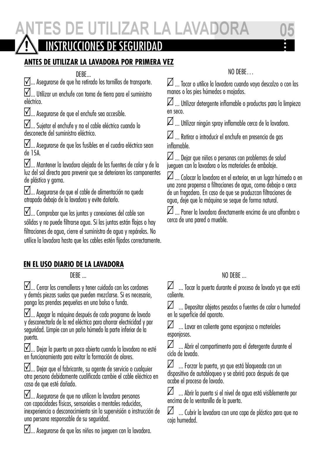 Teka TK2 1280 Instrucciones DE Seguridad, Antes DE Utilizar LA Lavadora POR Primera VEZ, EN EL USO Diario DE LA Lavadora 