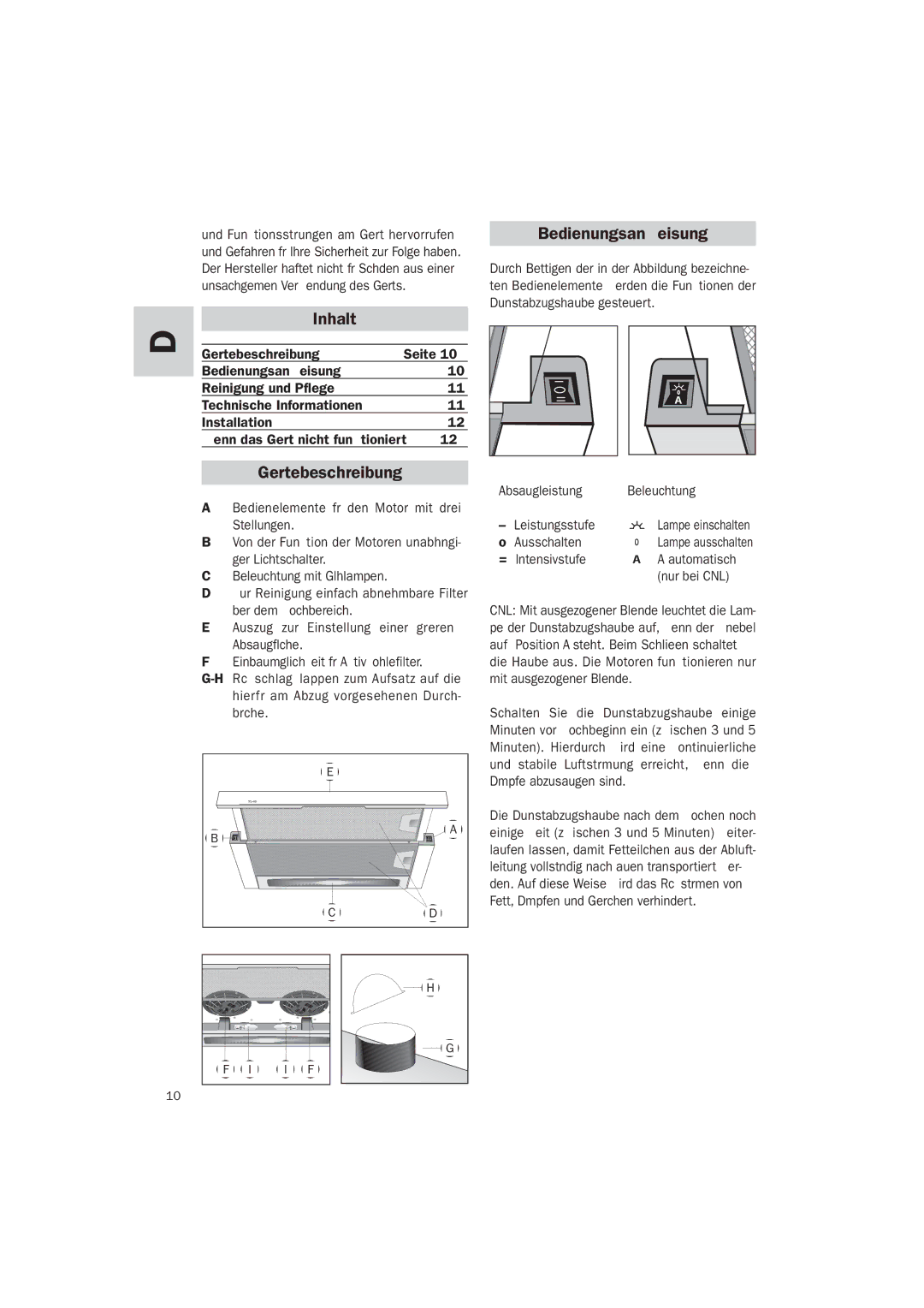 Teka TL-62 manual Inhalt Bedienungsanweisung, Gerätebeschreibung 