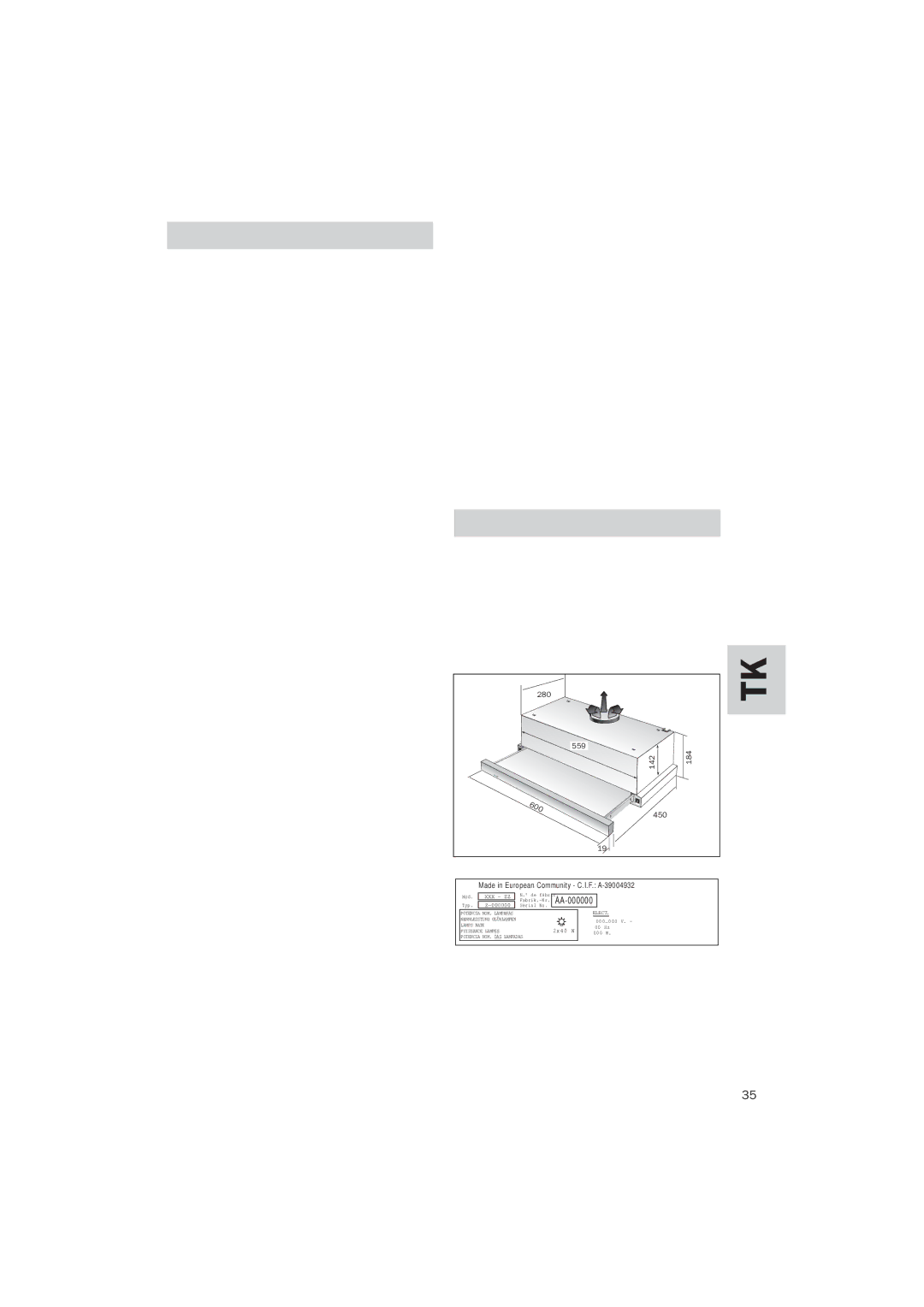 Teka TL-62 manual AA-000000 