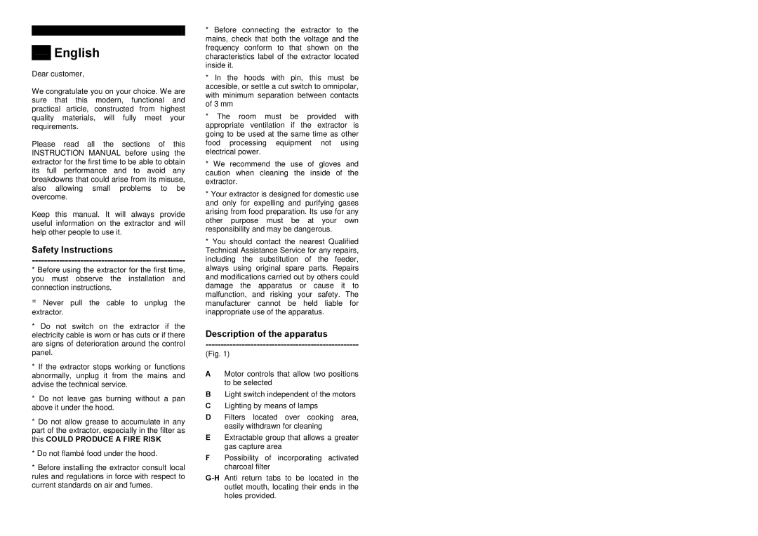 Teka TL1-62 manual Safety Instructions, Description of the apparatus 