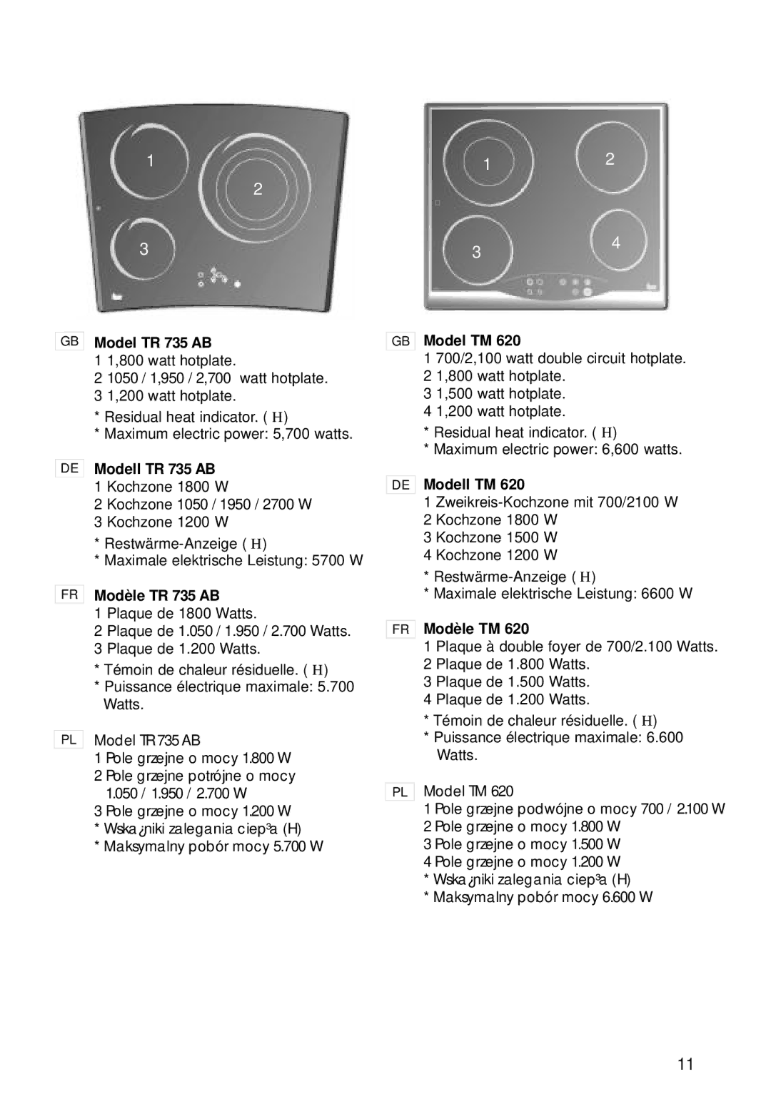 Teka VR 622, TT 620, VTN DC, TR 620, TB 600 Model TR 735 AB Model TM, Modell TR 735 AB Modell TM, Modèle TR 735 AB, Modèle TM 