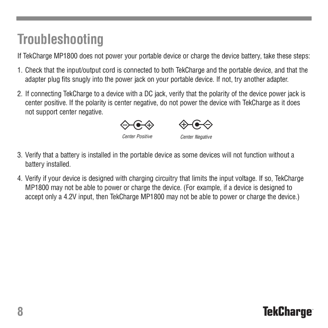 Tekkeon MP1800 manual Troubleshooting 