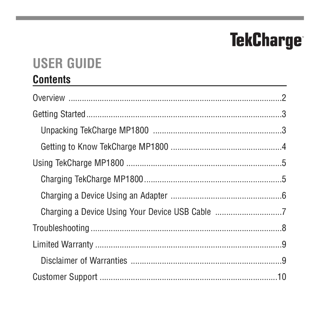 Tekkeon MP1800 manual User Guide 