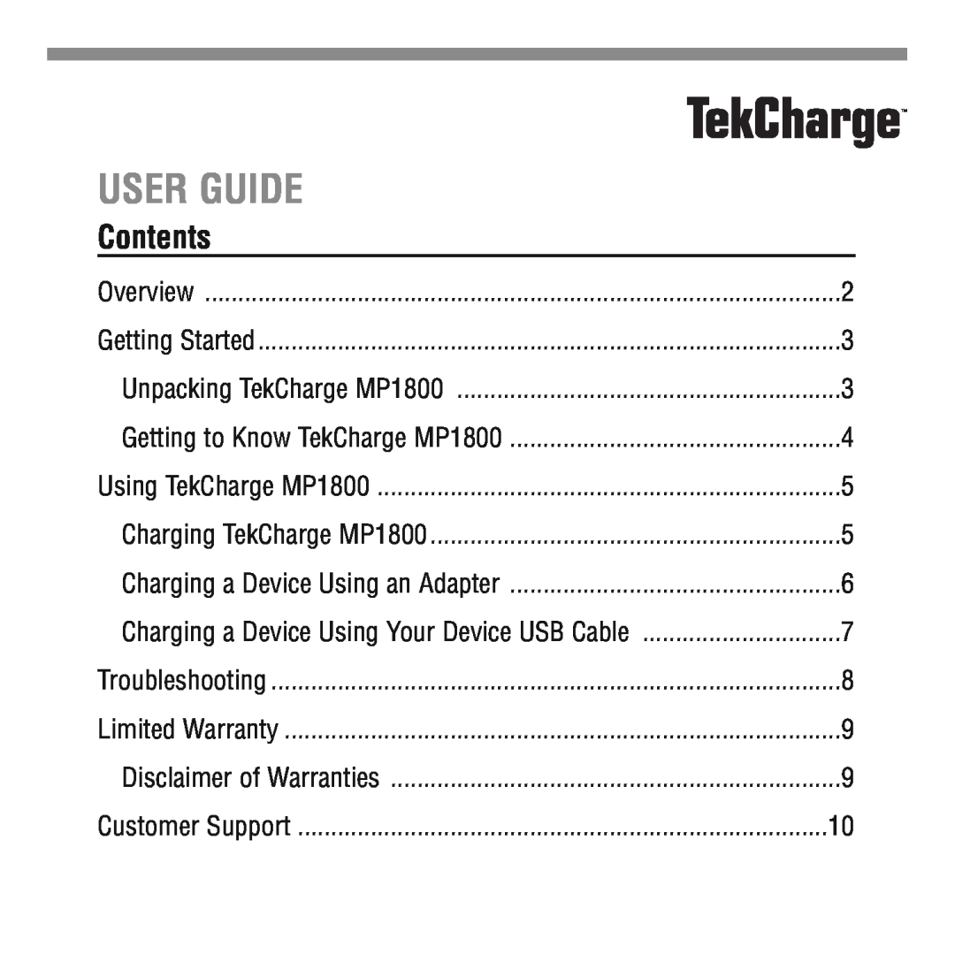 Tekkeon MP1800 manual User Guide, Contents 