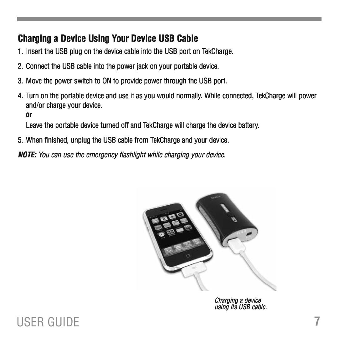 Tekkeon MP1800 manual Charging a Device Using Your Device USB Cable, User Guide 