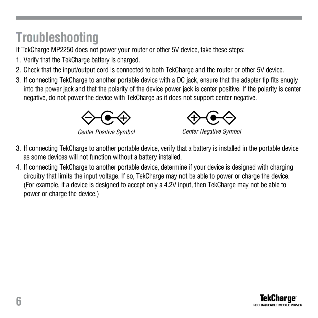 Tekkeon MP2250 manual Troubleshooting 