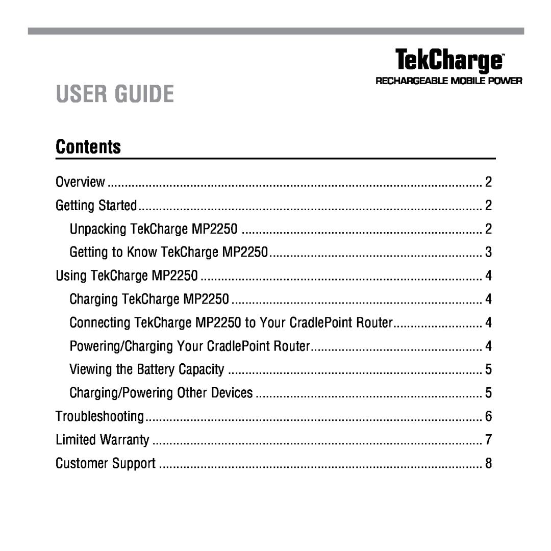 Tekkeon MP2250 manual User Guide, Contents 