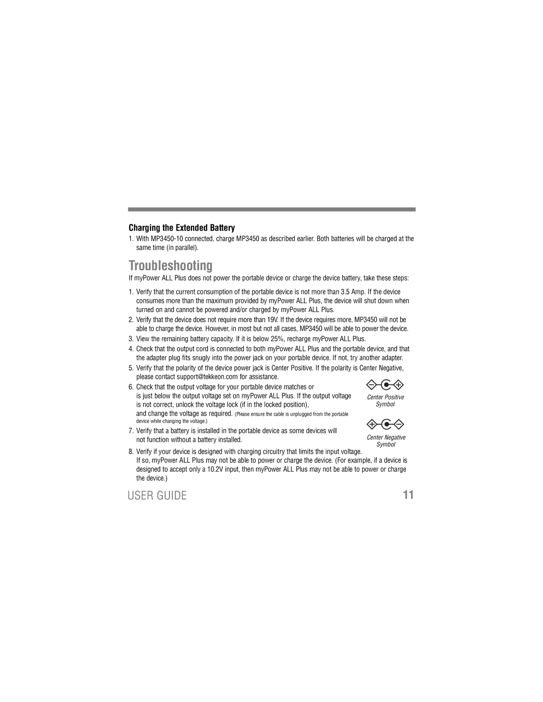 Tekkeon MP3450-10 manual Troubleshooting, Charging the Extended Battery 