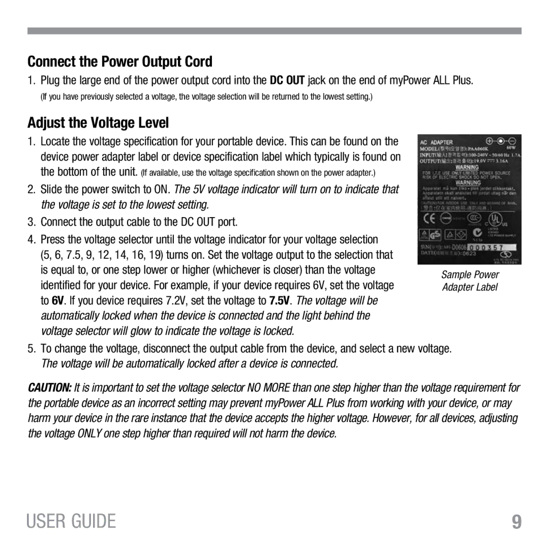 Tekkeon MP3450 R2 manual Connect the Power Output Cord, Adjust the Voltage Level 