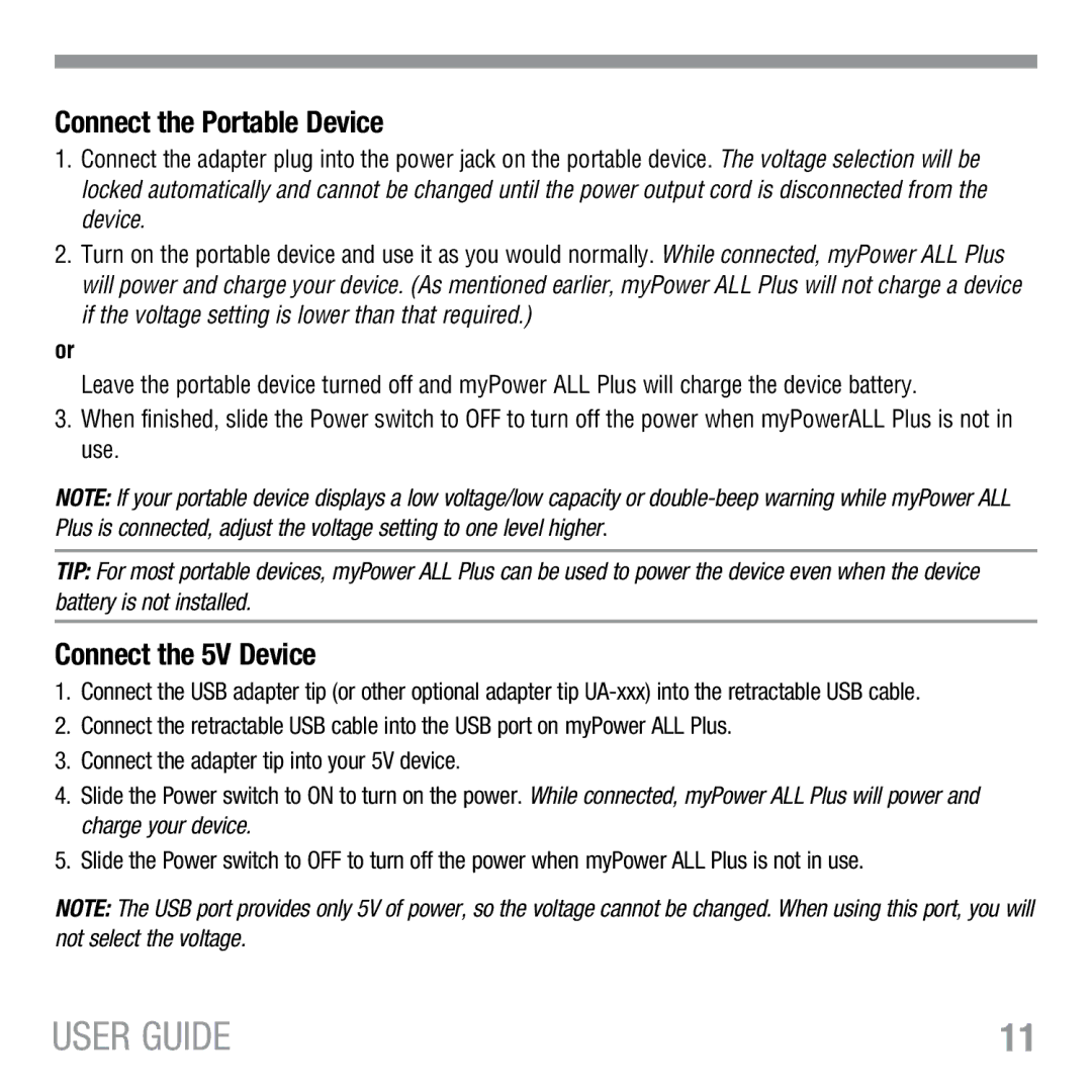 Tekkeon MP3450 R2 manual Connect the Portable Device, Connect the 5V Device 