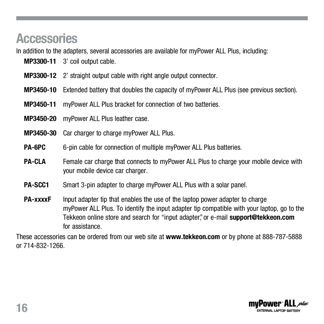 Tekkeon MP3450 R2 manual Accessories 