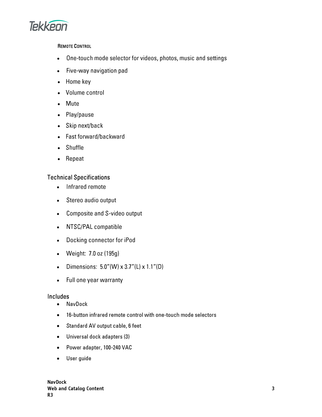 Tekkeon ND2000 manual Technical Specifications, Includes 