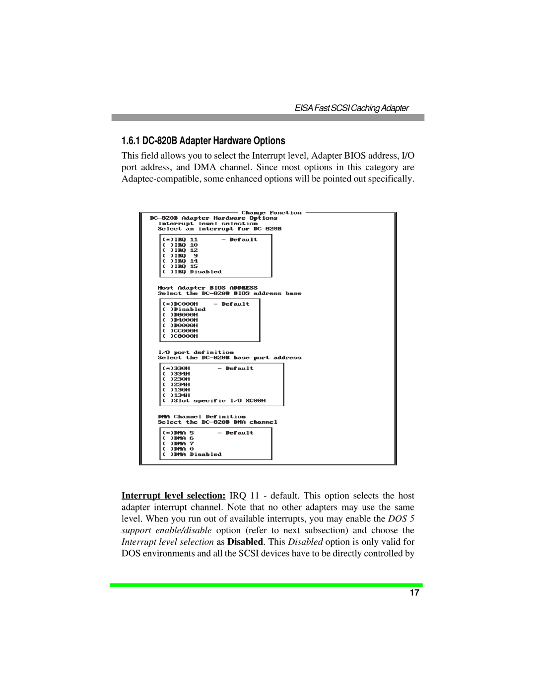 Tekram Technology manual 1 DC-820B Adapter Hardware Options 