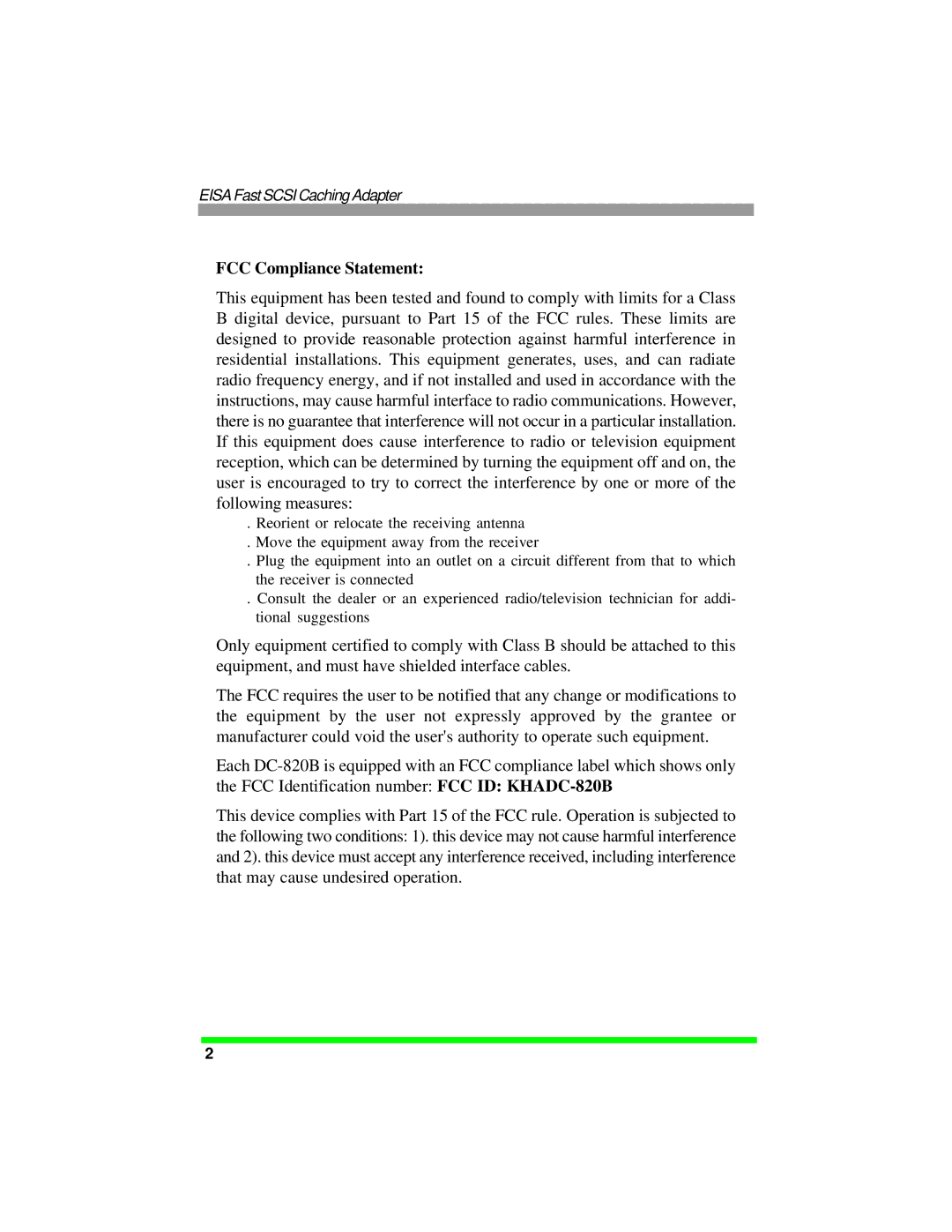 Tekram Technology DC-820B manual FCC Compliance Statement 