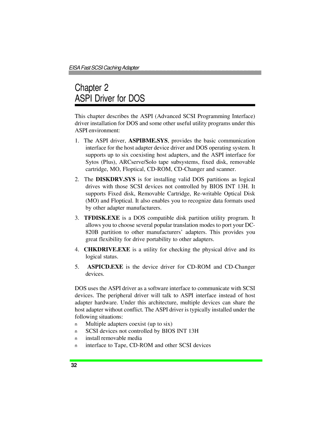 Tekram Technology DC-820B manual Chapter Aspi Driver for DOS 